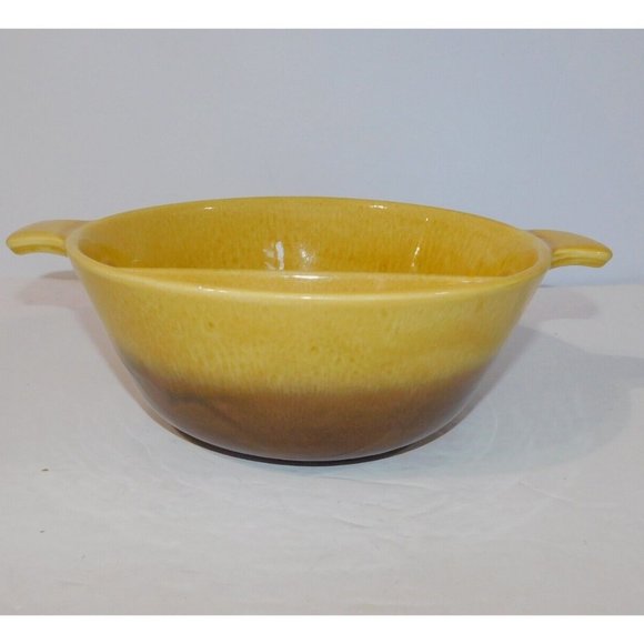 Vintage Hull Pottery Oven Proof Yellow Brown Divided Serving Dish Bowl - Picture 4 of 12